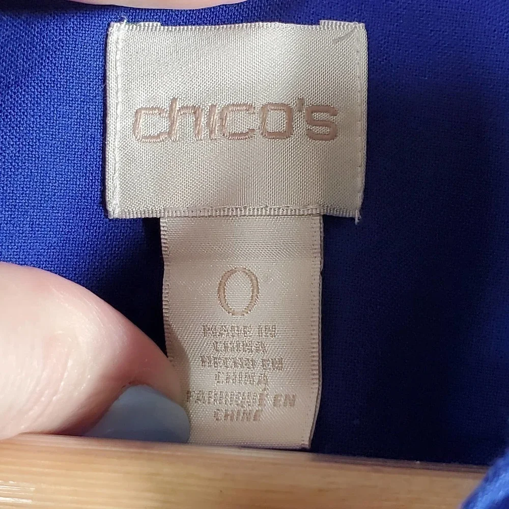 Chico's Lace Up 3/4 Length Sleeve Button Up Collared Blouse Blue Size Small - Picture 6 of 10